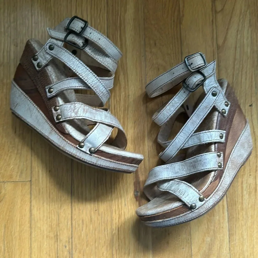 Bed Stu sz 7.5B Juliana distressed leather wedge heel great pre owned condition